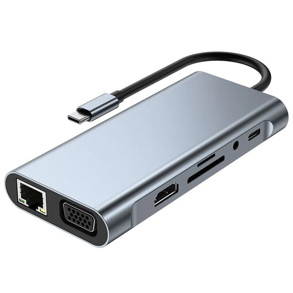11-in-1 Type-c USB 3.0 Hub Multi-Port Laptop Docking Station Type C to 4K HDMI VGA PD RJ45 100M Gigabit NIC Adapter