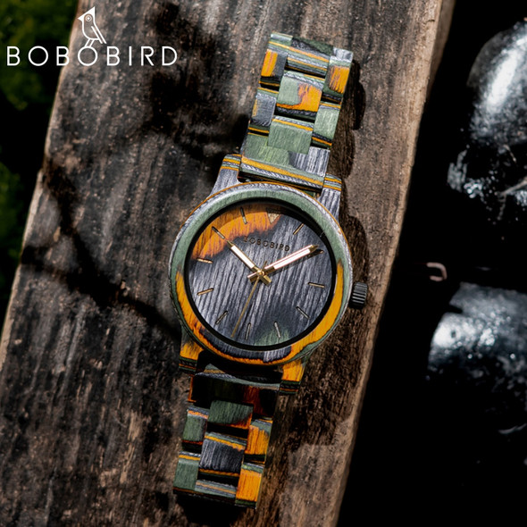 BOBO BIRD Colored Wood Men Quartz Watch Leisure Fashion Wristwatch Laser Dial Scale Support Custom Personalized Reloj Hombre