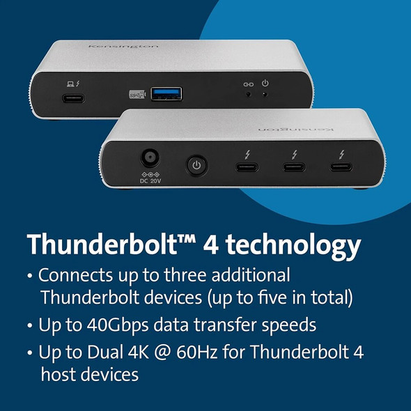 Kensington 4xThunderbolt 4 Port Docking Station SD2600T 40Gbps 8K/Dual 4K Nano Dock 65W PD for Windows/macOS K34036