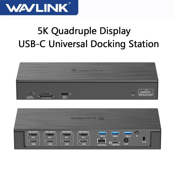 Wavlink 5K Quadruple Display USB C Universal Docking Station 18-in-1 USB-C Laptop Dock 4 DP&HDMI 100W PD For MacBook and Windows