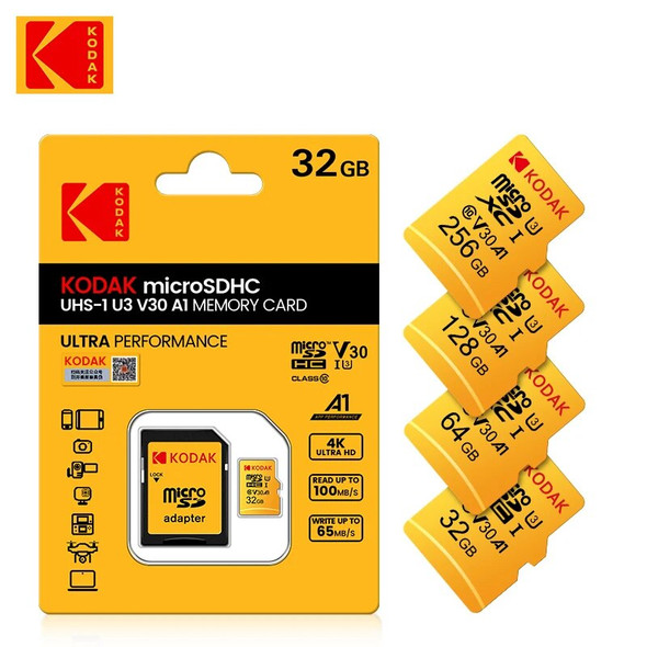 Original Kodak U3 micro sd card 32GB 64GB SDHC 128GB 256GB SDXC class 10 Flash Memory Card C10 microsd tf card with sd adapter