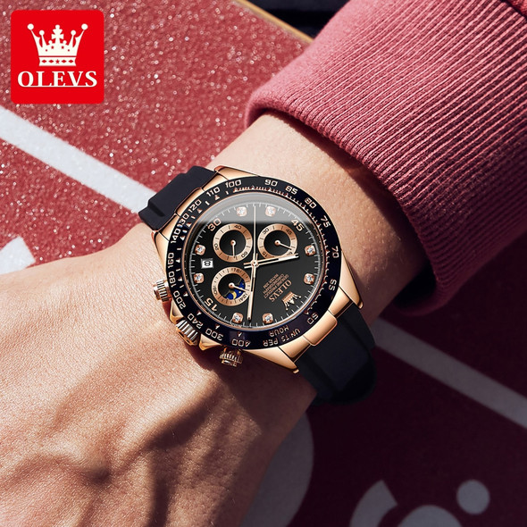 OLEVS New Luxury Men's Watches Quartz Watch Silicone Sport Date Chronograph Waterproof Luminous Multifunction Men's Quartz Watch