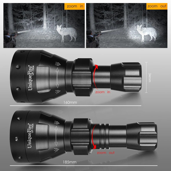 UniqueFire 1504 Powerful T67 IR 850nm LED Tactical Flashlight 1Mode / 3Mode illuminator Zoom Lamp Night Vision Hunting Torch