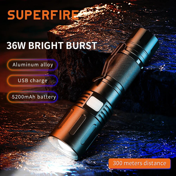 SuperFire X60-T 36W Super Bright Flashlight Rechargeable 26650 LED Torch waterproof Zoomable For Outdoor Camping Fishing Lantern