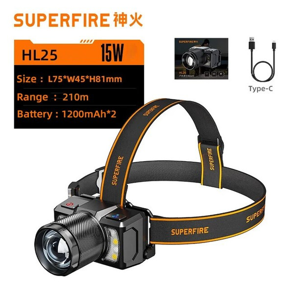 SUPERFIRE HL25/A COB+LED Sensor Headlamp USB-C Rechargeable Headlight Fishing Zoomable Waterproof Super bright camping Lantern