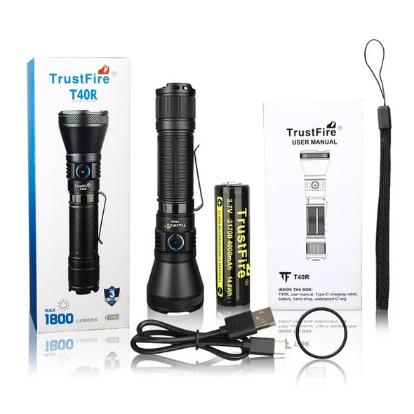 Trustfire T40R Rechargeable Power Led Flashlights 1800Lumen 550M Tactical Torch with 21700 Battery for Self-defense Camping