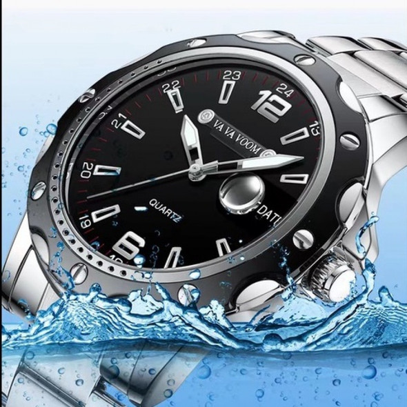 Original Fashionable Luxury Stainless Steel Business Sports Waterproof Silver Men Quartz Watch Calendar Luminous Band