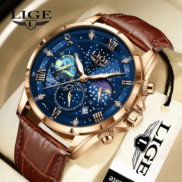 LIGE Mens Watch Casual Clock Men Watch Luxury Waterproof Luminous Chronograph Date Male Wristwatch Creative Quartz Men's Watches