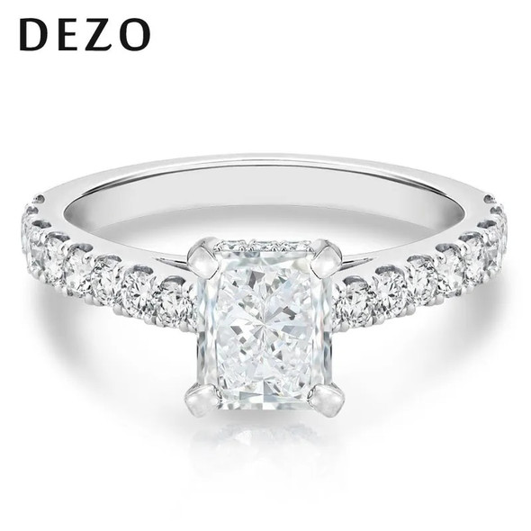 DEZO Radiant Cut 1.5 Ct Moissanite Engagement Ring VVS1 D Color 925 Sterling Silver For Women Wedding Anniversary Jewelry