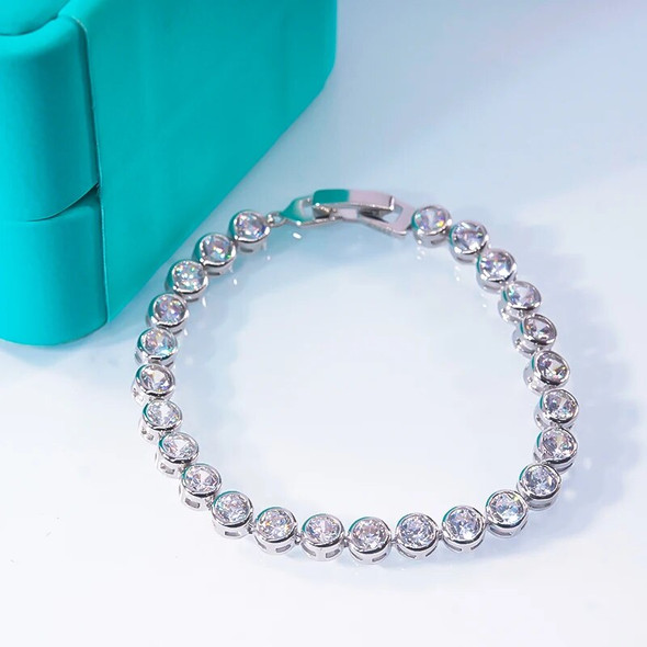 QINHUAN Tennis Bracelet High Carbon Diamond CZ Bezel Set S925 Sterling Silver Platinum Plated Luxury Jewelry for Women Gift