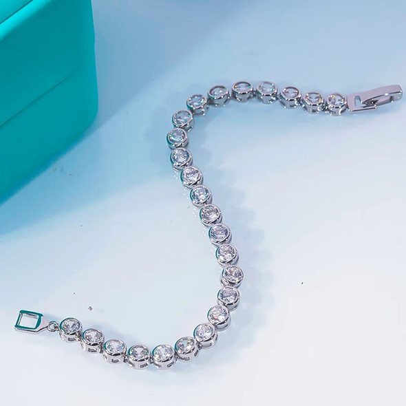 QINHUAN Tennis Bracelet High Carbon Diamond CZ Bezel Set S925 Sterling Silver Platinum Plated Luxury Jewelry for Women Gift