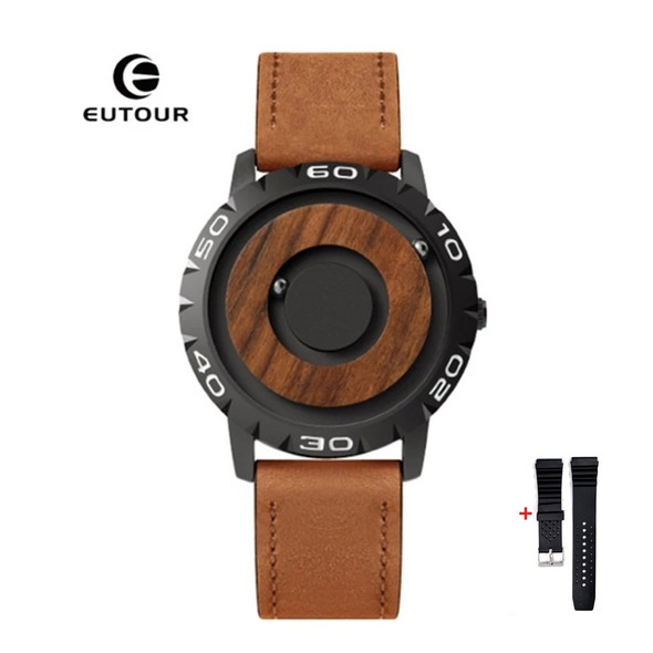 2021 New EUTOUR Wood Magnetic Ball Watch Leather Men's Bracelet Wooden Designer Wrist Watches Waterproof Clock Relogio Masculino