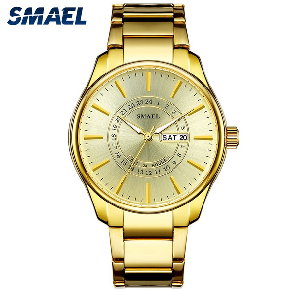 SMAEL Luxury Watch For Men Gold Business Stainless Steel Dress Watches Waterproof Quartz Watch with Date Display 9020