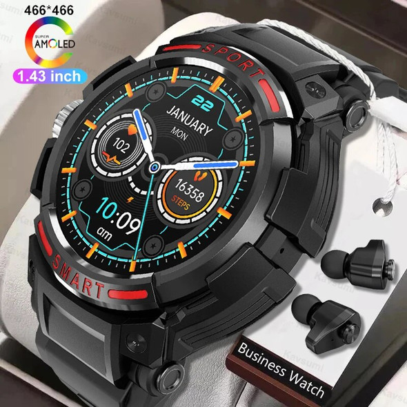 New Smart Watch 2 in 1 With Bluetooth Headset 1.43 inch AMOLED BT Call NFC Smartwatch Music Sports Watches For Android ios 2024