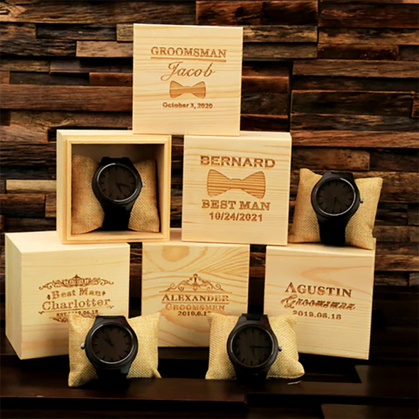 Custom Groomsmen Watch Gift Personalized Quartz Wristwatch Engraved Wooden Best Man Watch Boyfriend Birthday Anniversary Gift
