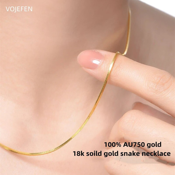 VOJEFEN 18 K Pure Gold Snake Necklaces New In Chains Luxury Quality Jewelry Female AU750 Long Dainty Necks Choker Links Fashion
