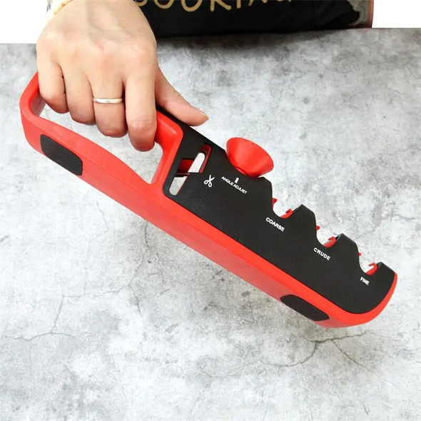 Kitchen Facilitative Sharpener Tool Angle Adjustable Five In One Knife Sharpener Black Red Professional
