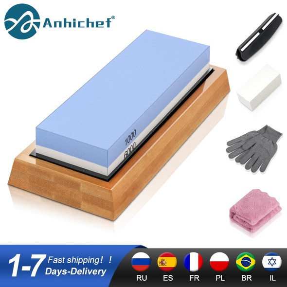 Knife Sharpener Whetstone Dual Side Kitchen Sharpening Stone Grindstone Oilstone 240 400 600 800 1000 6000 Grit Honing Set