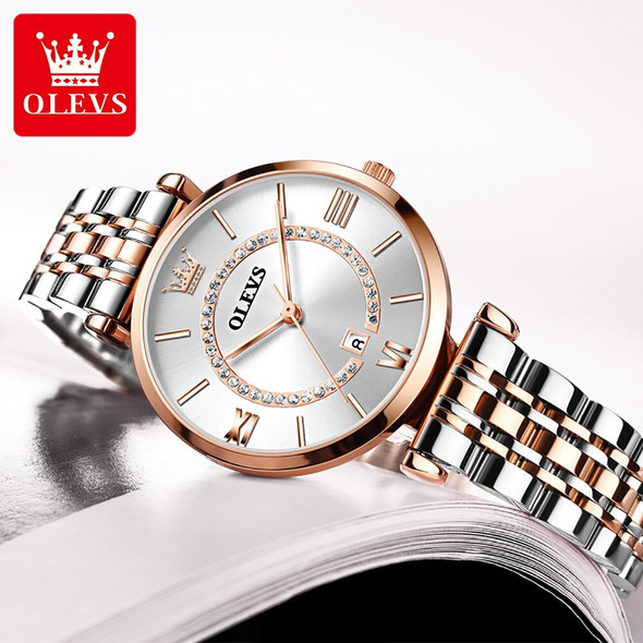 OLEVS Fashion Stainless Steel Strap Watch for Women High Quality Waterproof Quartz Women Wristwatches Calendar