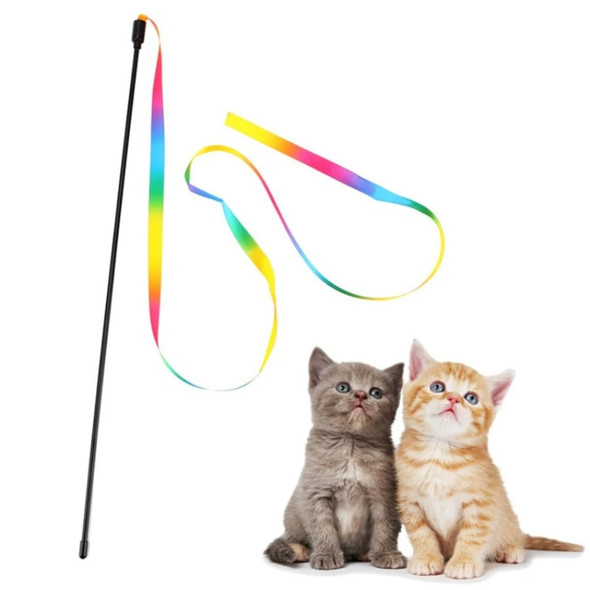 2PCS Pet Cat Toys Cute Funny Rainbow Strips Stick Cat Teaser Wand Pet Toys for Cats Interactive Toys Cat Supplies Pet Products