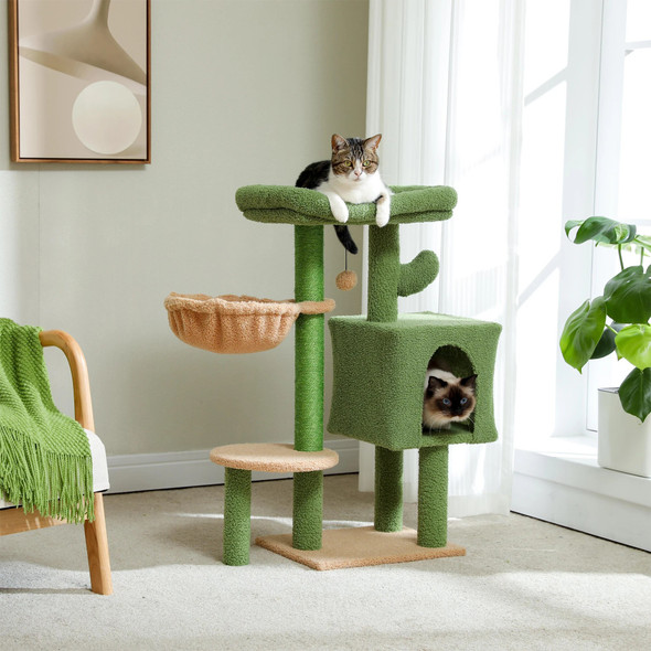 Fast Delivery Cactus Cat Tree with Condo Hammock Cat Tower Scratching Post for Kitten Bed Scratcher Cat Accessories Pet Cat Toys