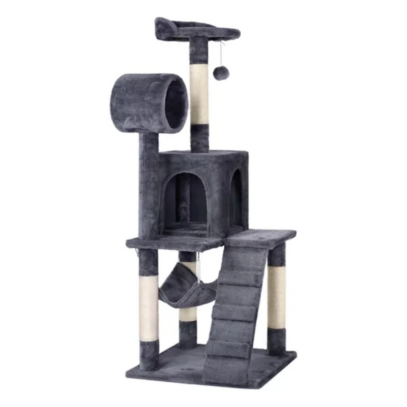 SmileMart 51" Cat Tree with Hammock and Scratching Post Tower, Dark Gray cat house cat toys cat tower