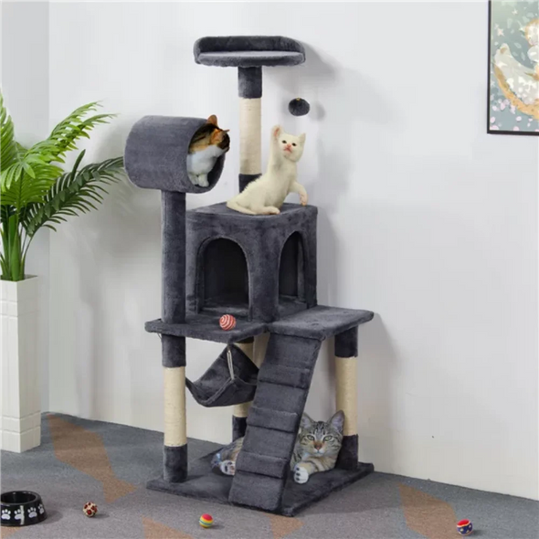 SmileMart 51" Cat Tree with Hammock and Scratching Post Tower, Dark Gray cat house cat toys cat tower SmileMart 51" Cat Tree with Hammock and Scratching Post Tower, Dark Gray cat house cat toys cat tower