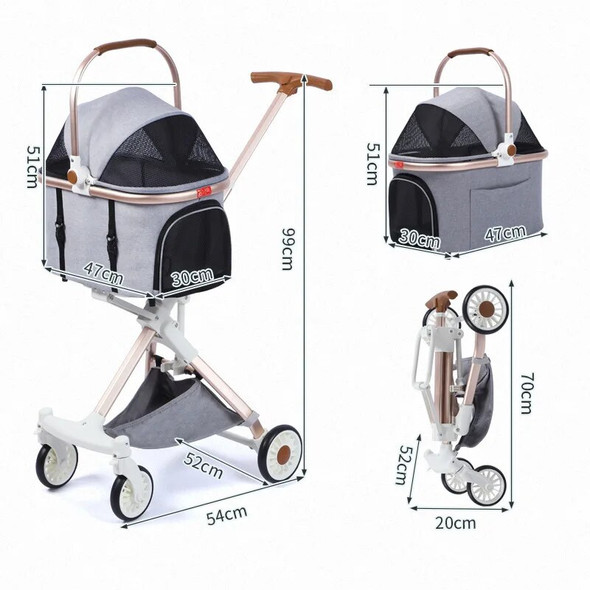 Pet Stroller Carrier for Dogs Cats Baby Stroller Dog Pull Cart Detachable Double Layer Lightweight Four Wheel Shock Absorption