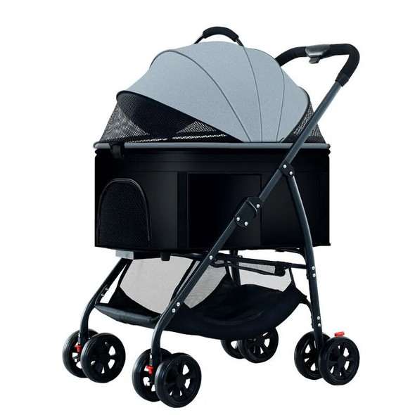 Fashion Lightweight Foldable and Detachable Pet Stroller Comfortable Large Space Cat and Dog Trolley Travel Carriers 4 Wheels