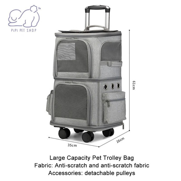 Double Layer Removable Rolling Wheels Small Animals Carrier for 2 Cats Dogs Breathable Comfort Trolley Travel Bag Box Supplies