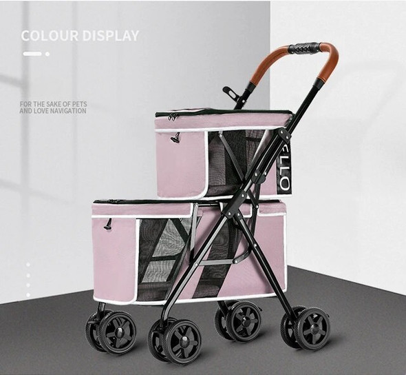 Detachable 2 Layer Pet Stroller Foldable Dog Trolley Portable Cat Cage Cat Carrier Dog Stroller Load Bearing 12kg Dog Carrier