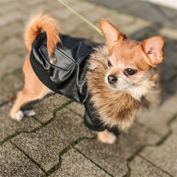 Luxury Puppy Leather Jacket Winter Doggie Coat Warm Fur Collar Dog Clothes Thick Cotton-Padded Apparel For Small Pet Dog