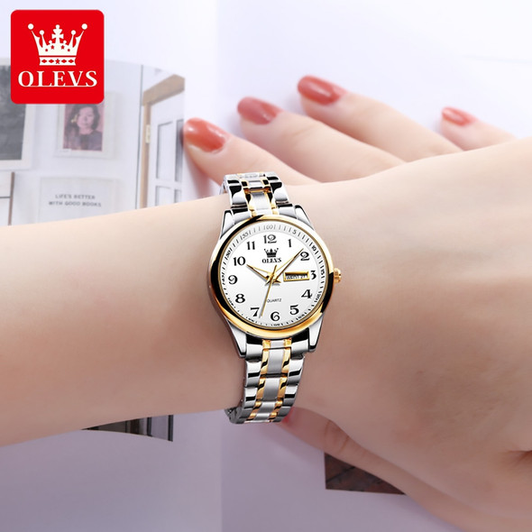 OLEVS 5567 Quartz Trendy Luxury Watches For Women, Waterproof Alloy Strap Casual Women Wristwatches Calendar Week Display