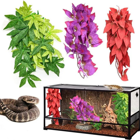 1/3/4pcs Reptile Plants 30cm Fake Leaves Habitat Decoration Terrarium Rattan for Geckos Lizards Reptile Habitat Decor