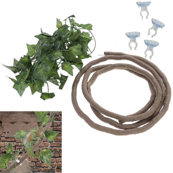 Jungle Vines Artificial Ivy Leaf Pet Habitat Decor with Suckers and Ivy Leaf for Lizard Frogs Snakes and Terrarium accessories