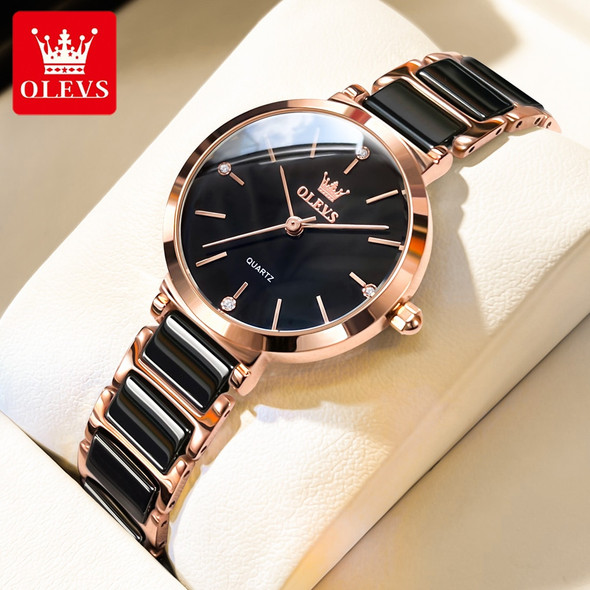 OLEVS Watch for Women Japanese Movement Ceramics Watchstrap Luxury Elegant Ladies Bracelet Watch Women Watches Set Reloj Mujer