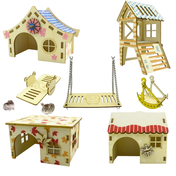 Hamster House Assembled Wooden Hideout Climbing Nest Habitat Decor Small Pet Climbing Frame Stairs Toy Hamster Accessories