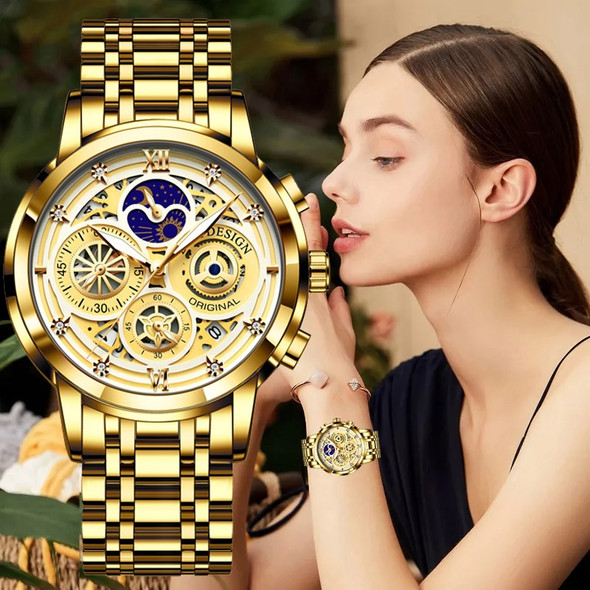 LIGE 2023 Fashion Gold Watch Women Watches Ladies Creative Steel Women's Bracelet Watches Female Waterproof Clock Reloj Mujer