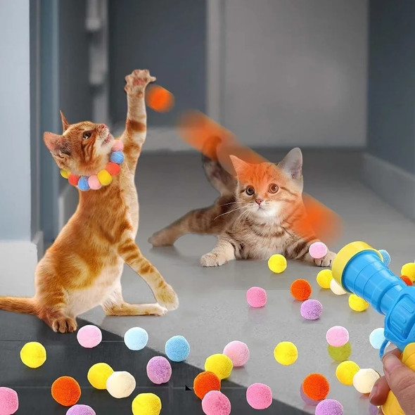 Cat Toys Interactive Launch Training Toy For Pet Kitten Creative Mini Shooting Gun Games Stretch Plush Ball Toys Pet Supplies
