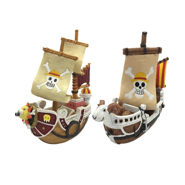 Cartoon Pirate King Melly Ship Landscape Aquarium Decor Resin Shipwreck Fish Tank Ornament For Fish Hide Reptiles Box Statue