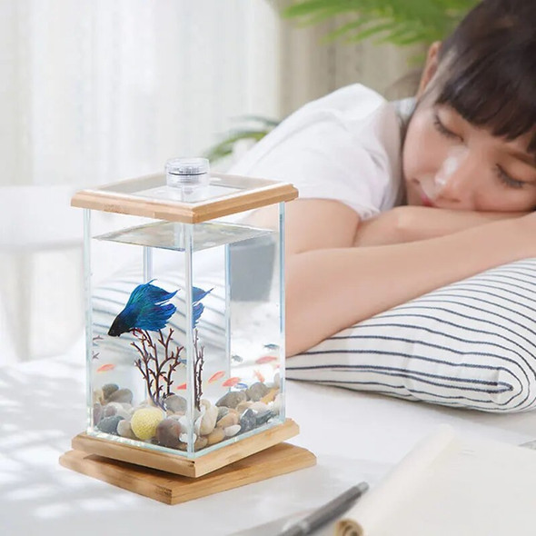 Mini Aquarium Creative Micro-view Rotating Fish Tank Office Desktop Tempered Glass Ecological Bottle Fishes Bowl Decoration Gift