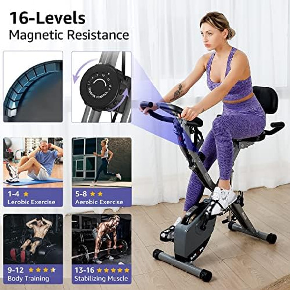 Exercise Bike for Home Workout | 4 IN 1 Foldable Indoor Cycling Spin Bike for Seniors | 330LB Capacity, 16-Level  Resistance, Se