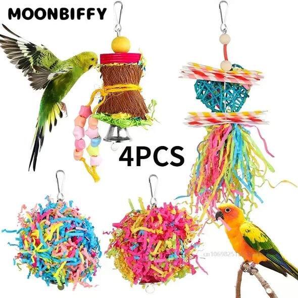 4PC Bird Toys Parrot Accessories Chewing Toys צעצועים Cage Hanging Christmas Articles Pour Animaux De Compagnie Vogel Speelgoed