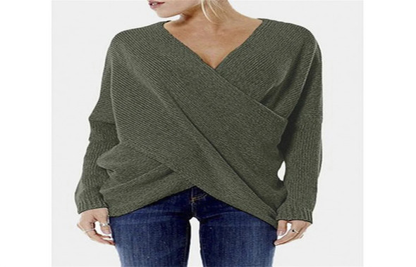 Autumn Winter Batwing Sleeve Knitted Women Sweater Solid Plus Size Cross Pullover Elegant V Neck Loose Oversized Jumper Tops