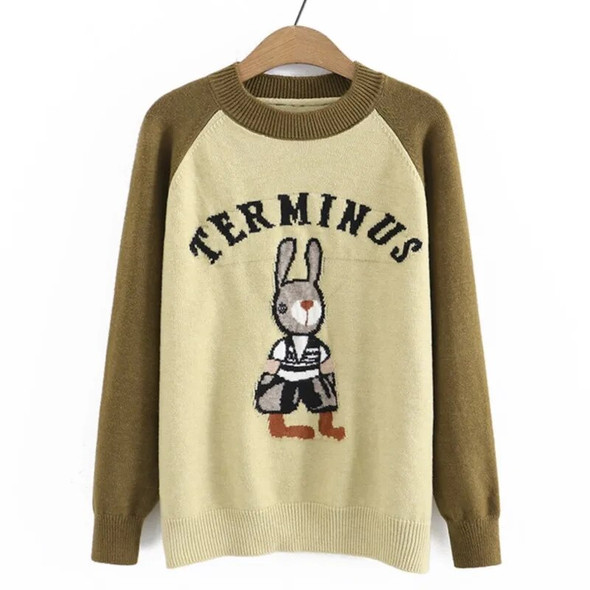 3xl Autumn Plus Size Jumper Woman Clothing LOOSE Knitted Pullover Winter Fashion Letter Cartoon Raglan Sleeve Curve Sweaters