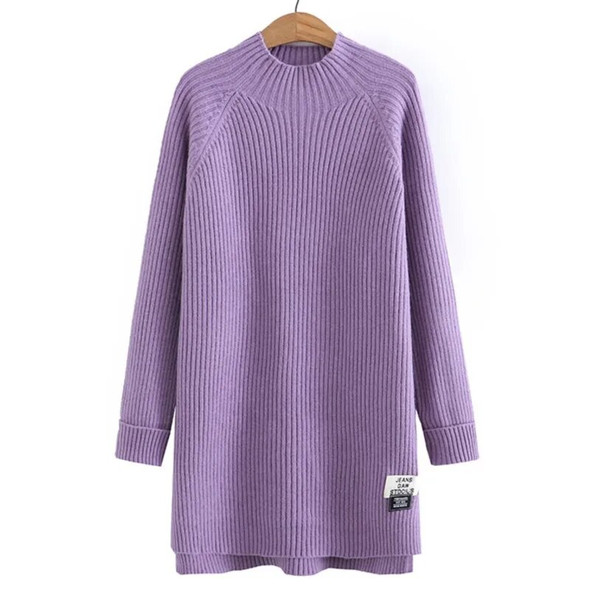 4xl Autumn Plus Size Jumper Woman Clothing LOOSE Knitted Pullover Fashion Letter Label Split Monk Neck Long Curve Sweater Winter