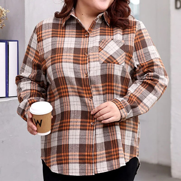 Fashion Korean Spring Autumn Long Sleeve Single Breasted Blouse Plus Size Women Polo-Neck Patchwork Pockets Plaid Print Shirt