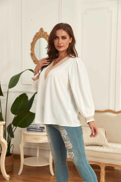 New 2022 Ladies Spring Autumn Plus Size Shirt For Women Large Size Blouse Long Sleeve V-neck white Tops 3XL 4XL 5XL 6XL