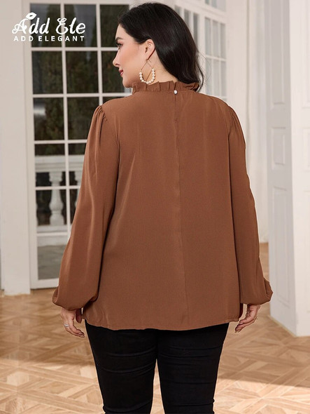 Add Elegant Plus Size Fashion Blouse Women Stand Collar Long Sleeve Shirt OL Work Shirts Casual Solid Loose Tops Female Blouses