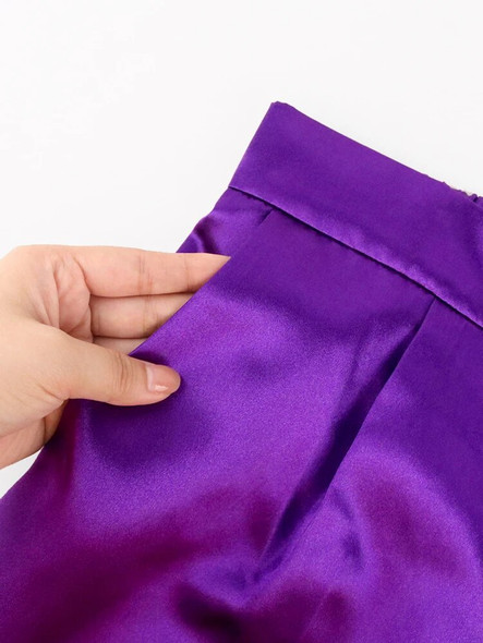 Plus Size 4XL Purple Pants High Elastic Waist Zipper Fly Women Office Work Party Ankle Length Pencil Capris for Ladies Summer